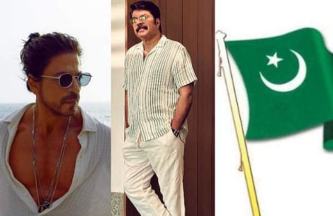 ഷാരുഖ് ഖാൻ, മമ്മൂട്ടി/ ഫെയ്സ്ബുക്ക്, മുസ്ലീം ലീ​ഗ് പതാക/ ഫയൽ ചിത്രം