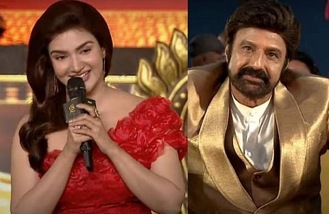 വീര സിംഹ റെഡ്‌ഡിയുടെ പ്രീറിലീസ് ചടങ്ങിൽ പ്രസം​ഗിക്കുന്ന ഹണി റോസ്, കേട്ടിരിക്കുന്ന നന്ദമുറി ബാലകൃഷ്ണ/ വിഡിയോ സ്ക്രീൻഷോട്ട്