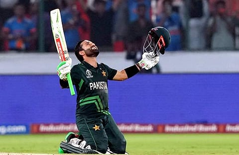 സെഞ്ച്വറി നേടിയ റിസ് വാന്റെ ആഹ്ലാദം/ പിടിഐ