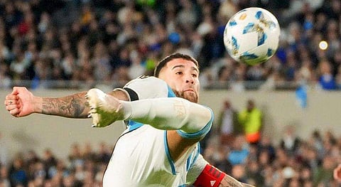 കോർണറിൽ നിന്നു വന്ന പന്ത്​ ​ഗോളാക്കി മാറ്റുന്ന ഓഡാമെൻഡി/ ട്വിറ്റർ