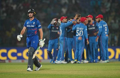 അഫ്​ഗാനെതിരെ ഔട്ടായി മടങ്ങുന്ന ബട്ലർ/ പിടിഐ