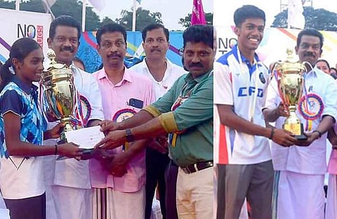 ജ്യോതികയും അബിരാമും പുരസ്കാരം ഏറ്റുവാങ്ങുന്നു