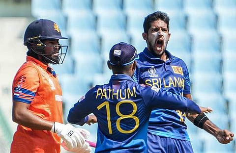 വിക്കറ്റ് നേട്ടമാഘോഷിക്കുന്ന കസുൻ രജിത/ പിടിഐ