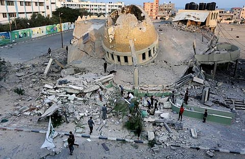 ഇസ്രയേൽ ആക്രമണത്തിൽ തകർന്ന ഖാൻ യൂനിസ് മോസ്ക്/ പിടിഐ