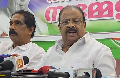 കെ സുധാകരന്റെ വാർത്താസമ്മേളനം/ ടിവി ദൃശ്യം