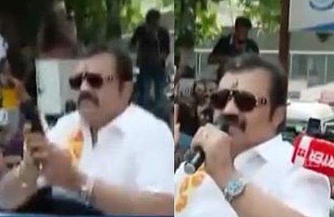 സുരേഷ് ഗോപി പ്രവര്‍ത്തകരെ അഭിവാദ്യം ചെയ്യുന്നു/ടിവി ദൃശ്യം