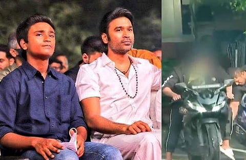 ധനുഷും യാത്രയും/ ഫയൽ ചിത്രം, യാത്ര ബൈക്ക് ഓടിക്കുന്നു/ വിഡിയോ സ്ക്രീൻഷോട്ട്