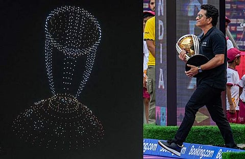 അഹമ്മദാബാ​ദിലെ രാത്രി കാഴ്ച, ലോകകപ്പുമായി സച്ചിൻ/ പിടിഐ