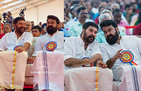 മമ്മൂട്ടിയെ നുള്ളുന്ന മോഹൻലാൽ/ വിഡിയോ സ്ക്രീൻഷോട്ട്, മമ്മൂട്ടിക്കൊപ്പമുള്ള ചിത്രം മോഹൻലാൽ പങ്കുവച്ചത്