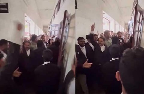 മജിസ്ട്രേറ്റിനെതിരെ അഭിഭാഷകരുടെ പ്രതിഷേധം/ ടെലിവിഷൻ സ്ക്രീൻഷോട്ട്