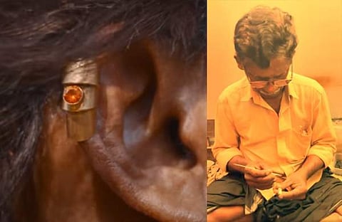 മലൈക്കോട്ടൈ വാലിബനിലെ മോഹൻലാലിന്റെ കമ്മൽ, ശിവാനന്ദൻ കമ്മൽ നിർമിക്കുന്നു/ വിഡിയോ ദൃശ്യം