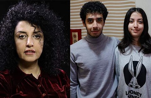 നര്‍ഗീസ് മുഹമ്മദി,  മക്കളായ അലിയും കിയാനയും/ ഫോട്ടോ: എഎഫ്പി