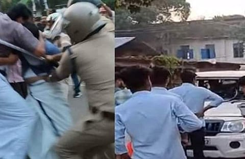 ചാലക്കുടിയില്‍ പൊലീസ് ജീപ്പ് അടിച്ചു തകര്‍ത്തപ്പോള്‍/ ഫോട്ടോ: വീഡിയോ സ്‌ക്രീന്‍ ഷോട്ട്