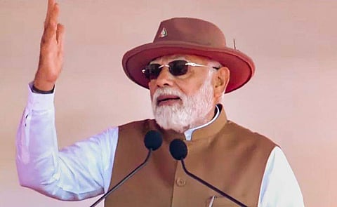 എയറോ ഷോ ഉദ്ഘാടനം ചെയ്ത് മോദി സംസാരിക്കുമ്പോള്‍, പിടിഐ