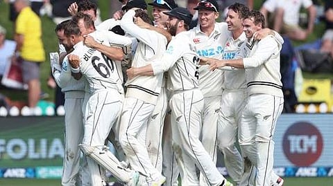 ഇംഗ്ലണ്ടിനെ പരാജയപ്പെടുത്തിയ ന്യൂസിലന്‍ഡിന്റെ ആഹ്ലാദപ്രകടനം, image credit: ICC