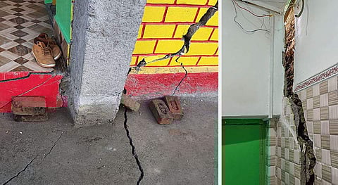 ദോഡ ജില്ലയില്‍ ഭുമി ഇടിയുന്നതിനെ തുടര്‍ന്ന് വിള്ളല്‍ വീണ വീടുകള്‍/ പിടിഐ