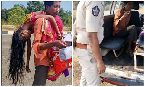 ഭാര്യയുടെ മൃതദേഹം ചുമലിലേറ്റി നടക്കുന്ന ഭര്‍ത്താവ്/ ട്വിറ്റര്‍