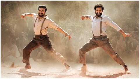 രാം ചരൺ, ജൂനിയർ എൻടിആർ നാട്ടു നാട്ടു എന്ന ​ഗാനത്തിൽ നിന്ന്/ ചിത്രം ട്വിറ്റർ