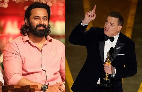 ഉണ്ണി മുകുന്ദൻ/ ചിത്രം; ഫെയ്സ്ബുക്ക്, ഓസ്കർ വേദിയിൽ ബ്രണ്ടൻ ഫ്രേസർ/ ചിത്രം; പിടിഐ