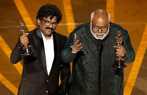 കീരവാണിയും ചന്ദ്രബോസും ഓസ്കർ വേദിയിൽ/ ചിത്രം: ട്വിറ്റർ