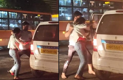 യുവതിയെ ബലമായി കാറിൽ കയറ്റുന്നു/ ചിത്രം ട്വിറ്റർ വിഡിയോ സ്ക്രീൻഷോട്ട്