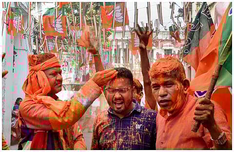 ബിജെപി പ്രവര്‍ത്തകരുടെ ആഘോഷ പ്രകടനം/പിടിഐ