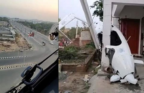 ഗ്ലൈഡർ തൂണിൽ തട്ടി തകർന്ന ദൃശ്യം/ ചിത്രം ട്വിറ്റർ