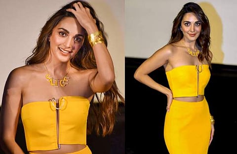 സ്ലൈസിന്റെ ബ്രാൻഡ് അംബാസിഡറായതിനു ശേഷം പത്രസമ്മേളനത്തിന് എത്തിയ കിയാര അധ്വാനി/ ചിത്രം; പിടിഐ