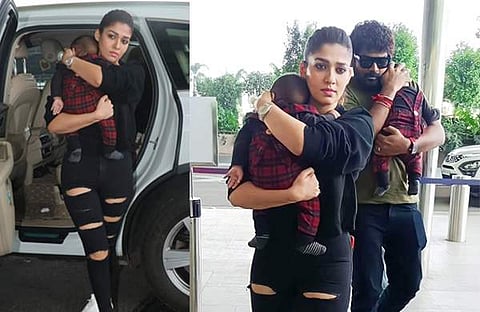 നയൻതാരയും വിഘ്നേഷും കുഞ്ഞുങ്ങളുമായി എയർപോർട്ടിൽ/ ചിത്രം; ട്വിറ്റർ