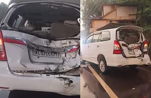 അപകടത്തില്‍പ്പെട്ട കാര്‍/ ടിവി ദൃശ്യം