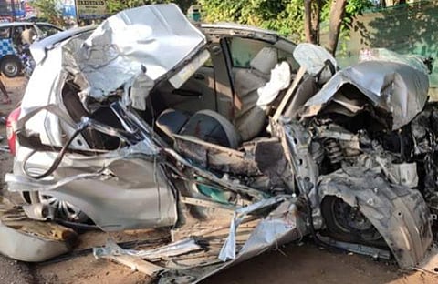 അപകടത്തിൽ തകർന്ന കാർ/ ടിവി ദൃശ്യം