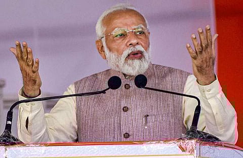 പ്രധാനമന്ത്രി നരേന്ദ്രമോദി തെലങ്കാനയിലെ ബിജെപി റാലിയില്‍ സംസാരിക്കുന്നു/ പിടിഐ