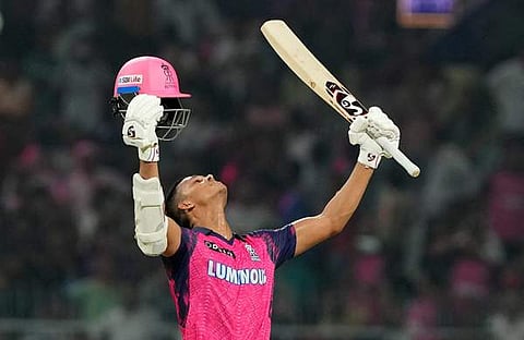 കൊല്‍ക്കത്തയ്‌ക്കെതിരെയുള്ള മത്സരം വിജയിച്ചതില്‍ ജയ്‌സ്വാളിന്റെ ആഹ്ലാദപ്രകടനം, പിടിഐ