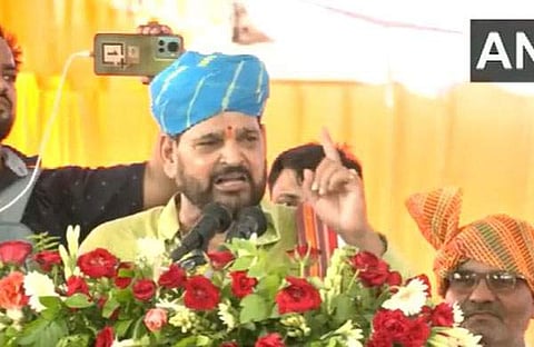 ബ്രിജ്ഭൂഷണ്‍ അയോധ്യയിലെ പൊതുറാലിയില്‍ സംസാരിക്കുന്നു/ എഎന്‍ഐ