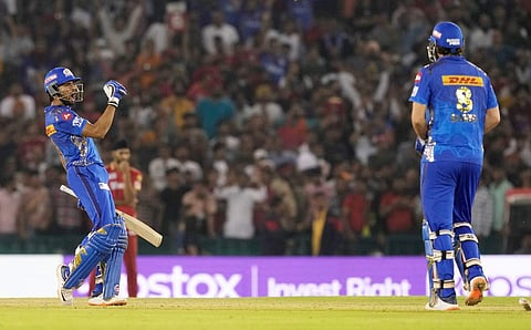 വിജയ റൺ നേടിയ തിലക് വർമയുടെ ആ​ഹ്ലാദം/ പിടിഐ