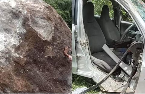 ഉരുണ്ടുവന്ന പാറ, അപകടത്തില്‍പ്പെട്ട കാര്‍