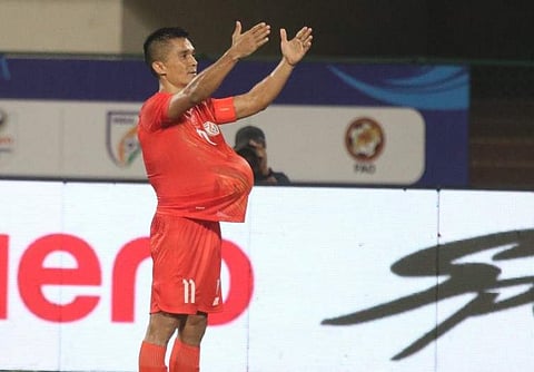 ഛേത്രിയുടെ ​ഗോൾ ആഘോഷം/ ട്വിറ്റർ