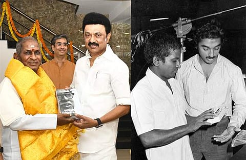 ഇളയരാജയ്ക്കൊപ്പം സ്റ്റാലിൻ, ഇളയരാജയും കമൽ ഹാസനും/ ട്വിറ്റർ