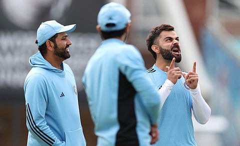 രോഹിതും കോഹ്‌ലിയും പരിശീലനത്തിനിടെ/ ട്വിറ്റർ