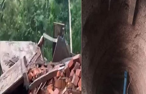 വീട് തകർന്നത്, കിണർ ഇടിഞ്ഞു താഴ്ന്ന നിലയിൽ( ടിവി ദൃശ്യം)