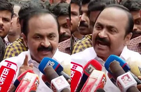 വിഡി സതീശന്‍ മാധ്യമങ്ങളോടു സംസാരിക്കുന്നു/ടിവി ദൃശ്യം