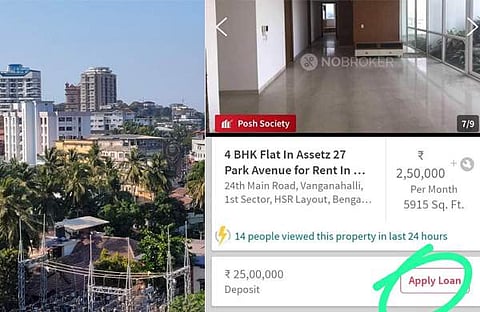 നോ ബ്രോക്കർ ആപ്പിൽ വന്ന പരസ്യം, ബം​ഗളൂരു ന​ഗരം/ ട്വിറ്റർ