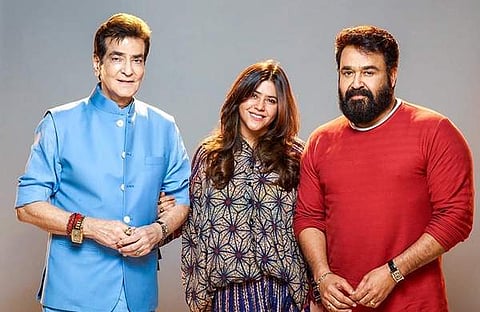 മോഹൻലാലിനൊപ്പം ഏക്ത കപൂറും അച്ഛൻ ജിതേന്ദ്രയും/ ഇൻസ്റ്റ​ഗ്രാം