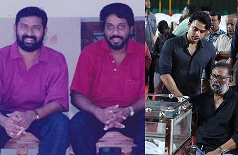 സിദ്ദിഖും ലാലും പഴയകാല ചിത്രം, സിദ്ദിഖിന്റെ മൃതദേഹത്തിനരികിൽ ഇരിക്കുന്ന ലാലിനെ ആശ്വസിപ്പിക്കുന്ന ടൊവിനോ/ എക്സ്പ്രസ് ചിത്രം