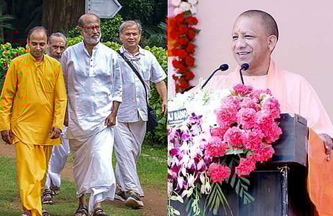 രജനീകാന്തിന്റെ യാത്രയിൽ നിന്ന്/ പിടിഐ, യോ​ഗി ആദിത്യനാഥ്/ ഫെയ്സ്ബുക്ക്