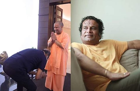 രജനീകാന്ത് യോ​ഗിയുടെ കാൽതൊട്ട് വണങ്ങുന്നു/ വിഡിയോ സ്ക്രീൻഷോട്ട്, ഹരീഷ് പേരടി/ ഫെയ്സ്ബുക്ക്