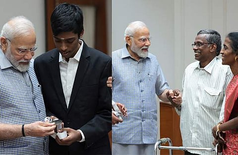 പ്രധാനമന്ത്രി നരേന്ദ്ര മോദിയുമായി കൂടിക്കാഴ്‌ച നടത്തി പ്രഗ്നാനന്ദ/ എക്‌സ്‌