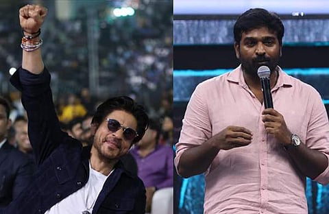 ഷാരുഖ് ഖാനും വിജയ് സേതുപതിയും ജവാന്റെ പ്രീ റിലീസ് ചടങ്ങിനിടെ/ ഫെയ്സ്ബുക്ക്