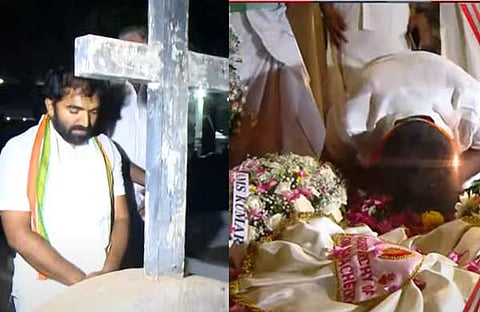 ചാണ്ടി ഉമ്മന്‍ ചാണ്ടിയുടെ കല്ലറയില്‍ പ്രാര്‍ത്ഥിക്കുന്നു/വീഡിയോ സ്‌ക്രീന്‍ഷോട്ട്