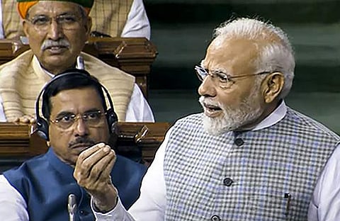 പാര്‍ലമെന്റ് സമ്മേളനത്തില്‍ പ്രധാനമന്ത്രി സംസാരിക്കുന്നു/ പിടിഐ